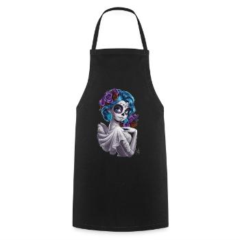 De Los Muertos mit einer Frau und Blumen für - Kochschürze - Schwarz - Vorne - AI Model Male 185 dark (185cm)