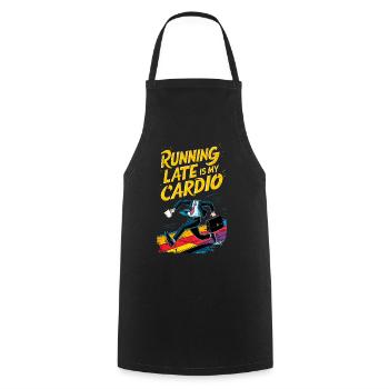 Running Late is my Cardio Funny Humor Office Gym - Cooking Apron - black - Front - AI Model Male 185 dark (185cm)