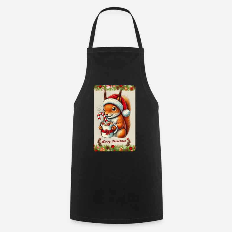 Weihnachts-Eichhörnchen mit heißer Schokolade - Kochschürze - Schwarz