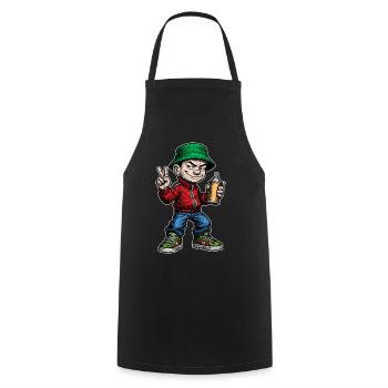 Artiste graffiti jeunesse des années 80 - Tablier de cuisine - noir - Devant - AI Model Male 185 dark (185cm)
