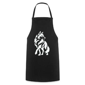 Wolfs Silhouette in Kontrast - Kochschürze - Schwarz - Vorne - AI Model Male 185 dark (185cm)