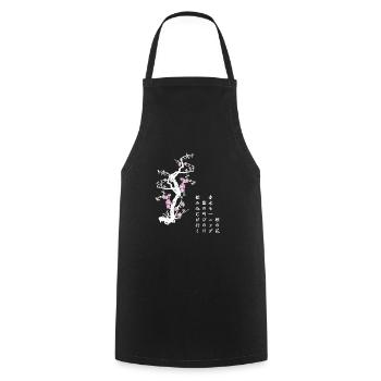 Sakura Haïku 桜の詩 ( poeme cerisier fleur - nature ) - Tablier de cuisine - noir - Devant - AI Model Male 185 dark (185cm)