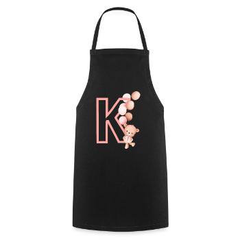 Lettre k rose ours - Tablier de cuisine - noir - Devant - AI Model Male 185 dark (185cm)
