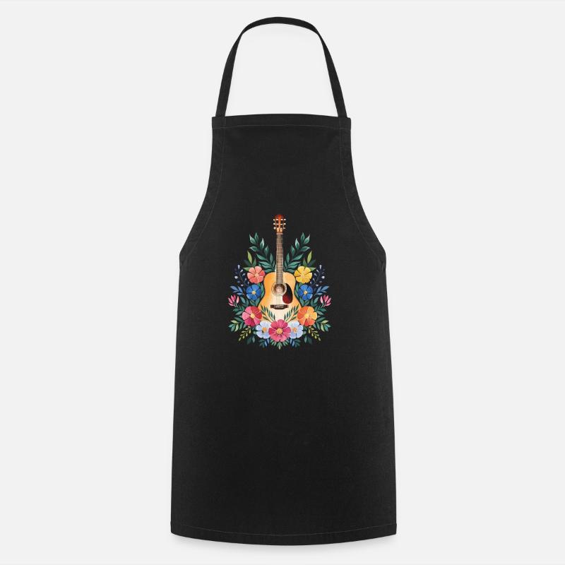 Floral Guitar Harmony - Cooking Apron - black