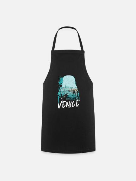 Venice and its Gondolas: Elegant Illustration - Cooking Apron - black