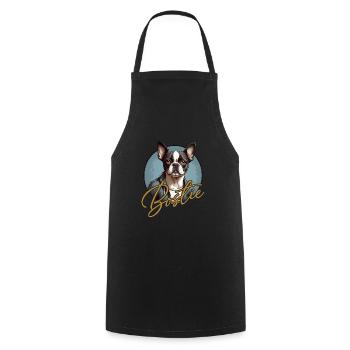 Boston Terrier Portrait Bostie Portrait Lettering - Cooking Apron - black - Front - AI Model Male 185 dark (185cm)