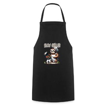 Lustiges BBQ-Faultier Slow Griller Koch - Kochschürze - Schwarz - Vorne - AI Model Male 185 dark (185cm)