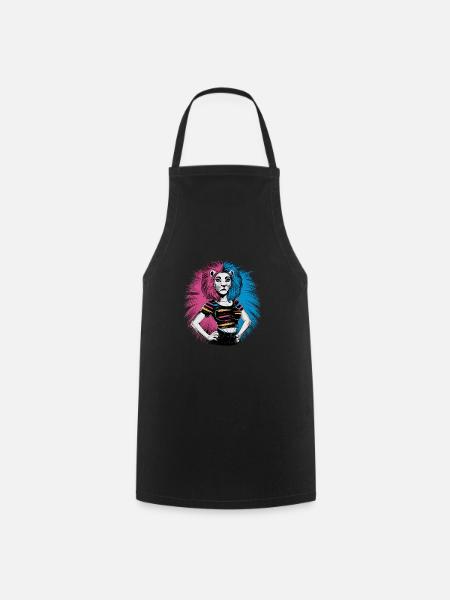 Punk Löwe mit rosa und blauen Haaren Retro Style - Kochschürze - Schwarz