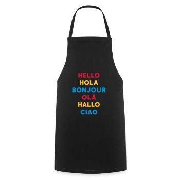 ★ Design colors can be changed ★ Hello Hola Bonjour Olá - Cooking Apron - black - Front - AI Model Male 185 dark (185cm)