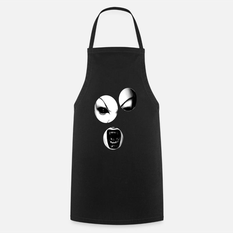 Effet d'optique / visage / effrayante - Tablier de cuisine - noir