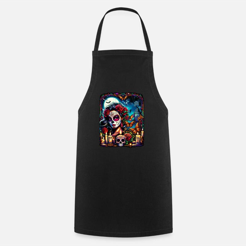 Vibrant Día de Muertos Celebration Design - Cooking Apron - black