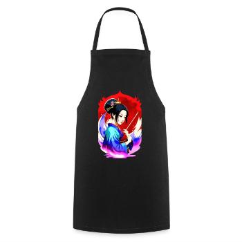 Mystische Geisha - Retro Stil - Kochschürze - Schwarz - Vorne - AI Model Male 185 dark (185cm)