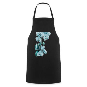 Blau Orchideen Druck - Kochschürze - Schwarz - Vorne - AI Model Male 185 dark (185cm)