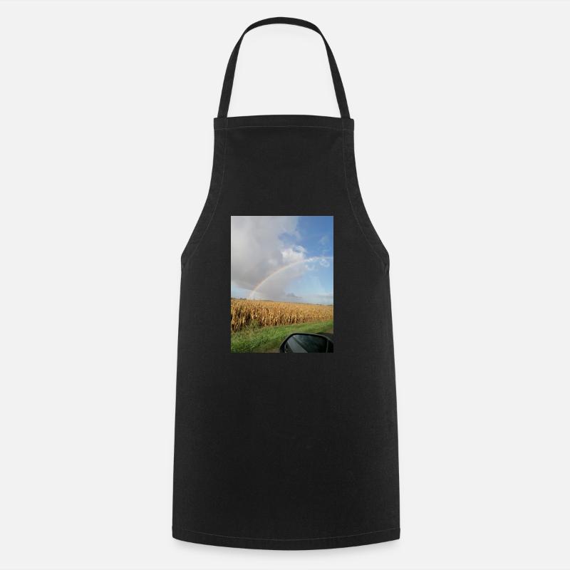 Rainbow on the road and wheat fields - Cooking Apron - black