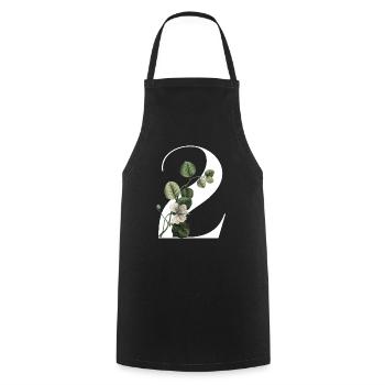 Numéro 2 floral vert -2e anniversaire floral - Tablier de cuisine - noir - Devant - AI Model Male 185 dark (185cm)