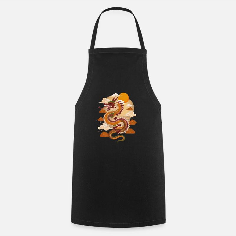Chinese Dragon in Sunset - Cooking Apron - black
