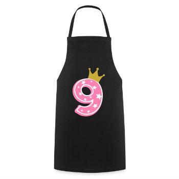9 Krone 9ème anniversaire 9 ans - Tablier de cuisine - noir - Devant - AI Model Male 185 dark (185cm)
