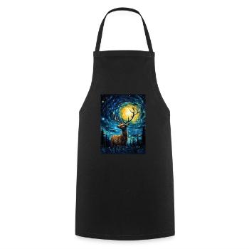 Cerf, Van Gogh, Nuit Étoilée, Animal - Tablier de cuisine - noir - Devant - AI Model Male 185 dark (185cm)