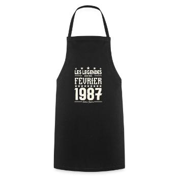 cadeau d'anniversaire Février 1987. février 1987. - Tablier de cuisine - noir - Devant - AI Model Male 185 dark (185cm)