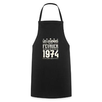 cadeau d'anniversaire Février 1974. février 1974. - Tablier de cuisine - noir - Devant - AI Model Male 185 dark (185cm)