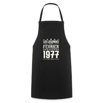 cadeau d'anniversaire Février 1977. février 1977. - Tablier de cuisine - noir - Devant - AI Model Male 185 dark (185cm)