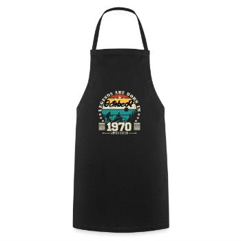October 1970. October 1970 Birthday Gift. - Cooking Apron - black - Front - AI Model Male 185 dark (185cm)
