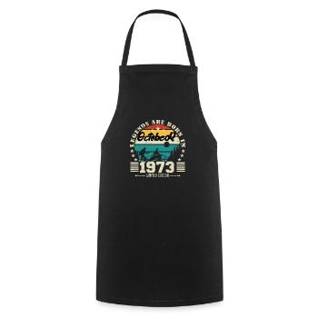 October 1973. October 1973 Anniversary Gift. - Cooking Apron - black - Front - AI Model Male 185 dark (185cm)