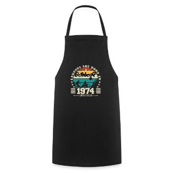 October 1974. October 1974 Birthday Gift. - Cooking Apron - black - Front - AI Model Male 185 dark (185cm)