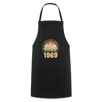 February 1969. February 1969 Birthday Gift. - Cooking Apron - black - Front - AI Model Male 185 dark (185cm)