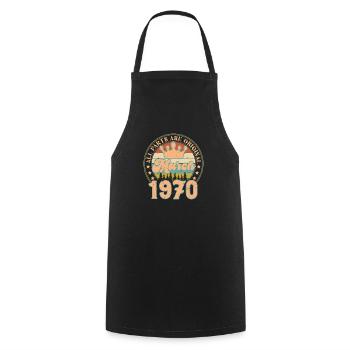 Mars 1970. Cadeau d’anniversaire mars 1970. March. - Tablier de cuisine - noir - Devant - AI Model Male 185 dark (185cm)