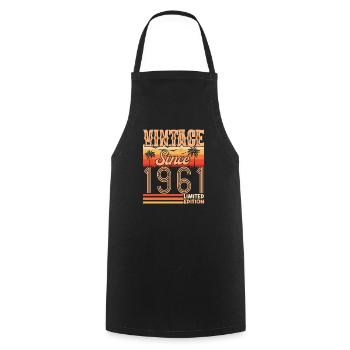 anniversaire 1961. Vintage né en 1961 anniversaire - Tablier de cuisine - noir - Devant - AI Model Male 185 dark (185cm)
