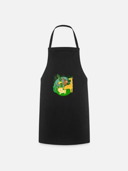 Funny cartoon jungle animals - Cooking Apron - black