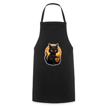 Chat noir d’Halloween avec citrouille - Tablier de cuisine - noir - Devant - AI Model Male 185 dark (185cm)