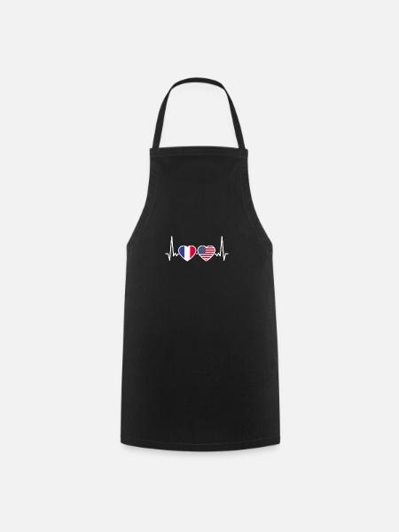 France USA Heartbeat Flag Français - Tablier de cuisine - noir