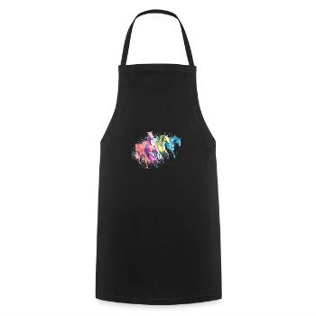 Horses with colorful splashes of color - Cooking Apron - black - Front - AI Model Male 185 dark (185cm)