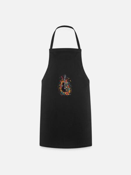 Guitar with flowers vintage - Cooking Apron - black