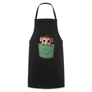 Little Monkey in PocketHeart Green - Cooking Apron - black - Front - AI Model Male 185 dark (185cm)