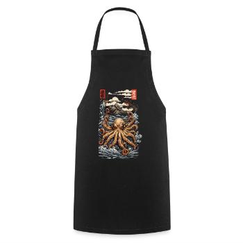 Style esthétique japonais ukiyo-e octopus avec kanji - Tablier de cuisine - noir - Devant - AI Model Male 185 dark (185cm)