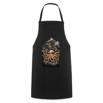 Octopus in Water Japanese Color Woodblock Print - Cooking Apron - black - Front - AI Model Male 185 dark (185cm)