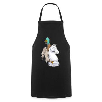 Ente Schachfigur Springer Schach - Kochschürze - Schwarz - Vorne - AI Model Male 185 dark (185cm)