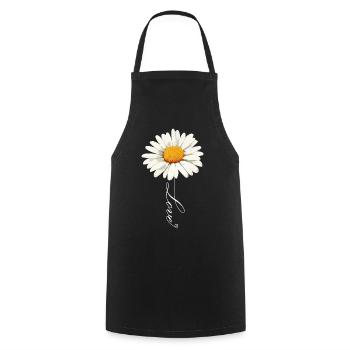 Daisy Flower with Love Script - Cooking Apron - black - Front - AI Model Male 185 dark (185cm)