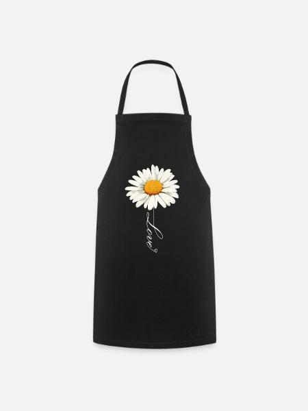Gänseblümchenblume mit Liebe Skript - Kochschürze - Schwarz