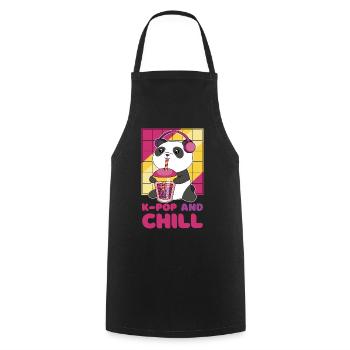 Kawaii Panda mit Kopfhörern und Bubble Tea - Kochschürze - Schwarz - Vorne - AI Model Male 185 dark (185cm)