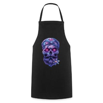 Mystische skull mit Talisman und Edelweiss - Kochschürze - Schwarz - Vorne - AI Model Male 185 dark (185cm)