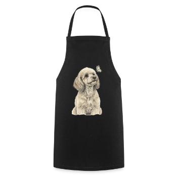 Pudel  mit Schmetterling Hund Goldendoodle - Kochschürze - Schwarz - Vorne - AI Model Male 185 dark (185cm)