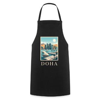 Doha Waterfront Cityscape Qatar Travel Poster - Cooking Apron - black - Front - AI Model Male 185 dark (185cm)