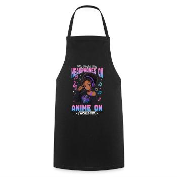 Anime and Music Chibi Black Girl - Cooking Apron - black - Front - AI Model Male 185 dark (185cm)