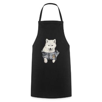 Mignon loup blanc dans Pocket Funny Wolves Graphique - Tablier de cuisine - noir - Devant - AI Model Male 185 dark (185cm)