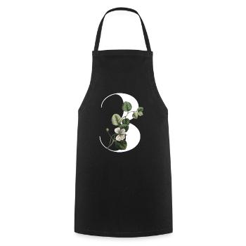 Number 3 Floral Green -3rd Floral Birthday - Cooking Apron - black - Front - AI Model Male 185 dark (185cm)