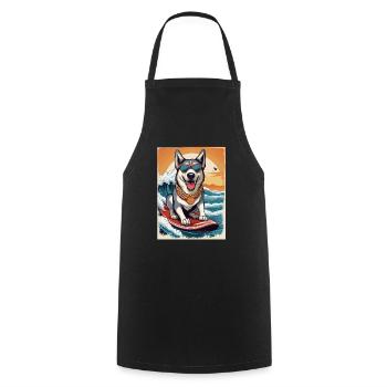 Cool husky sur une planche de surf - Tablier de cuisine - noir - Devant - AI Model Male 185 dark (185cm)